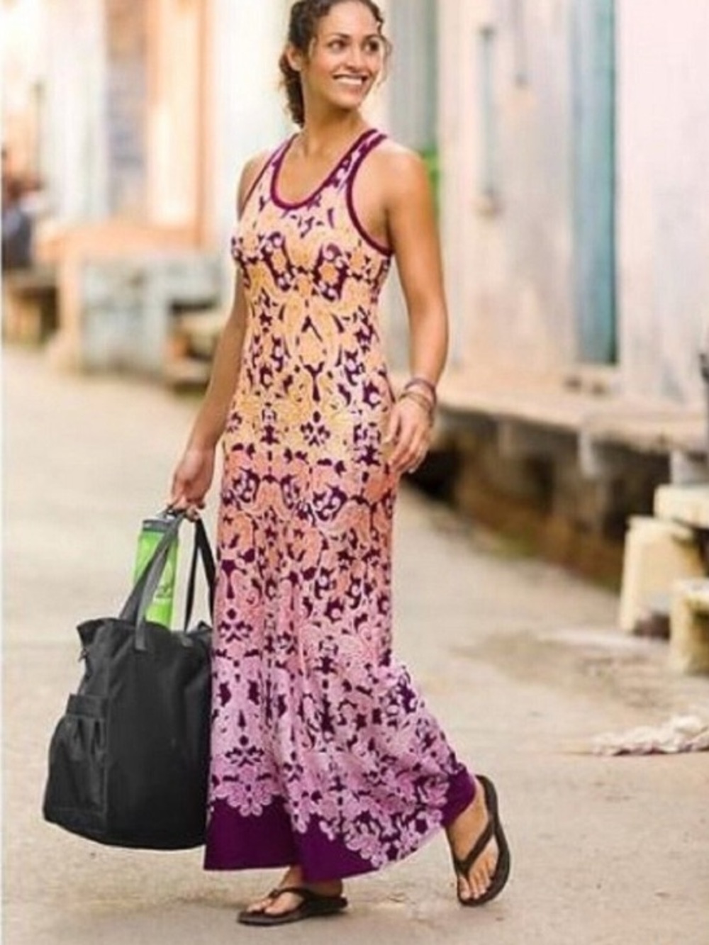 Athleta Gradient Floral Tank Maxi Dress w/Pockets in Purple and Pink Medium